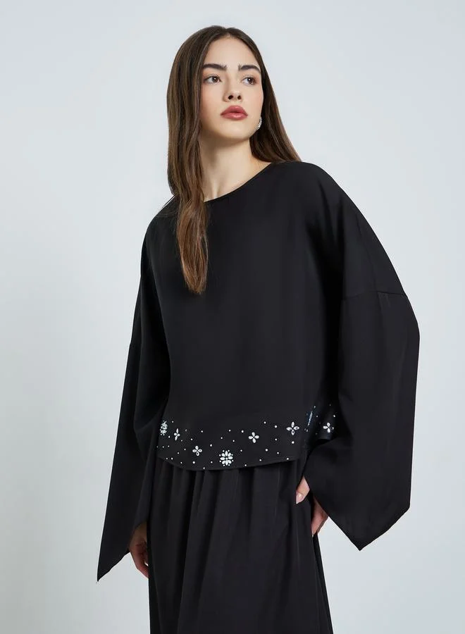 Styli Black Embellished Top and Maxi Skirt Co-Ords
